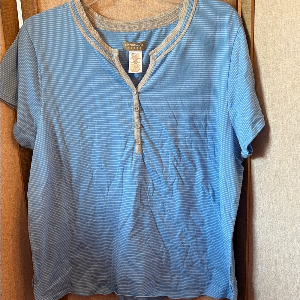 Liz Claiborne Blue and Gray Striped Top xl
